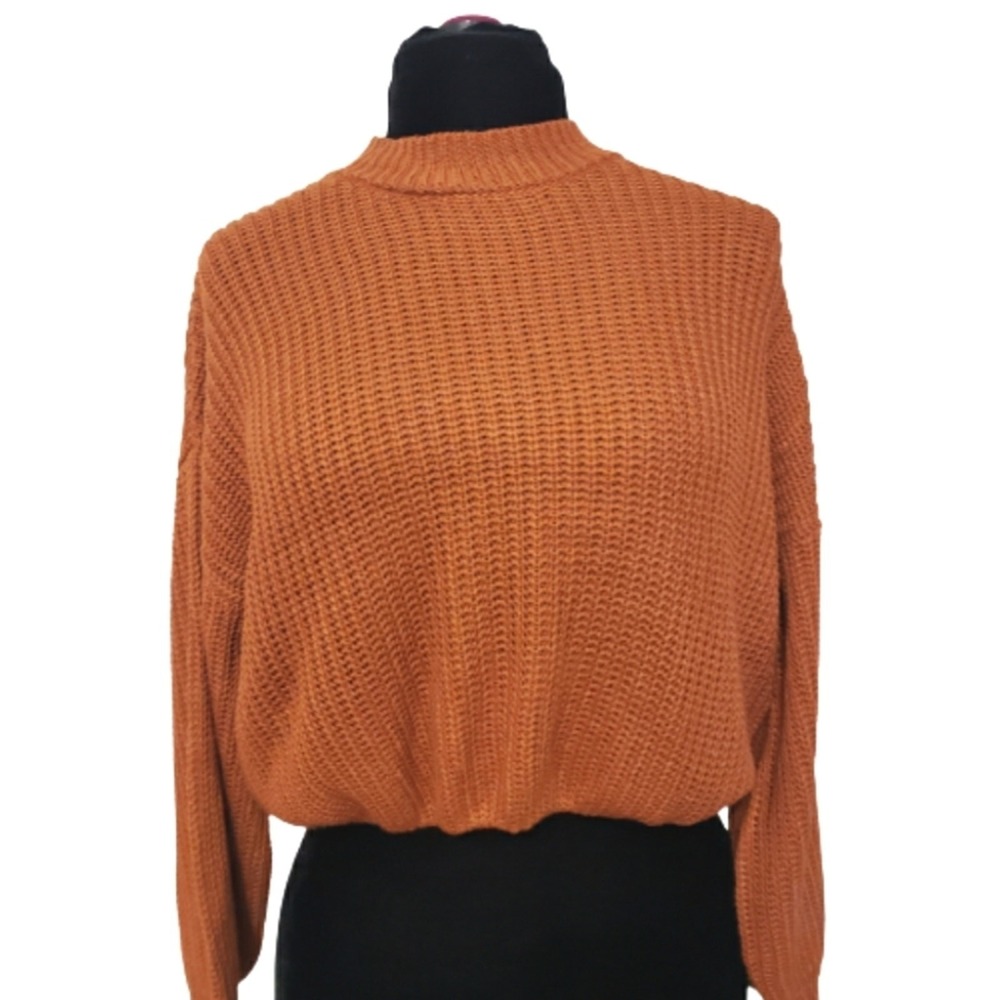 Crop Balloon Sleeve Burnt Orange Chunky Knit Mock Neck Sweater by Forever 21 S